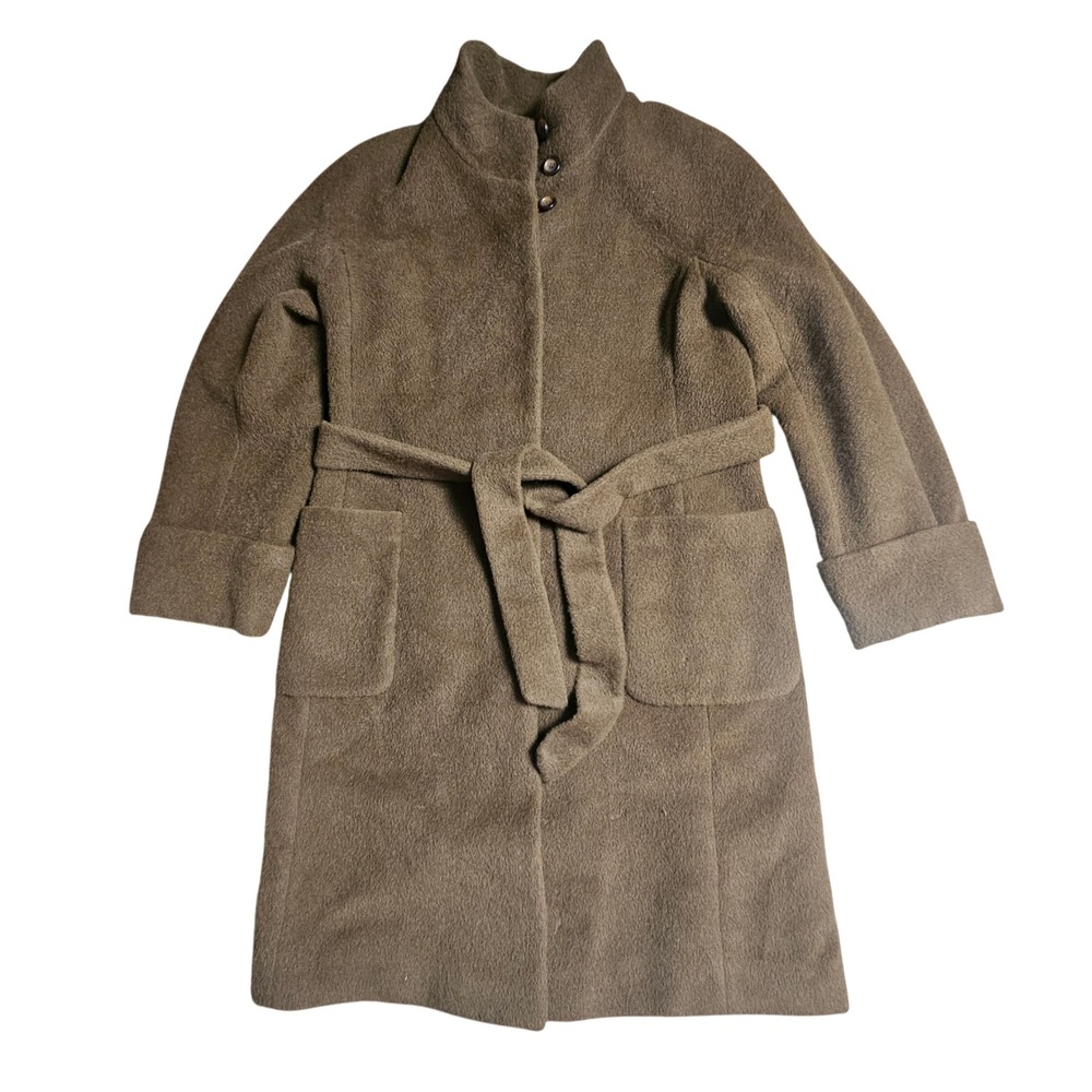 Katherine Kelly Alpaca Wool Wrap‎ Coat Funnel Neck Belted 10 Quiet Luxury